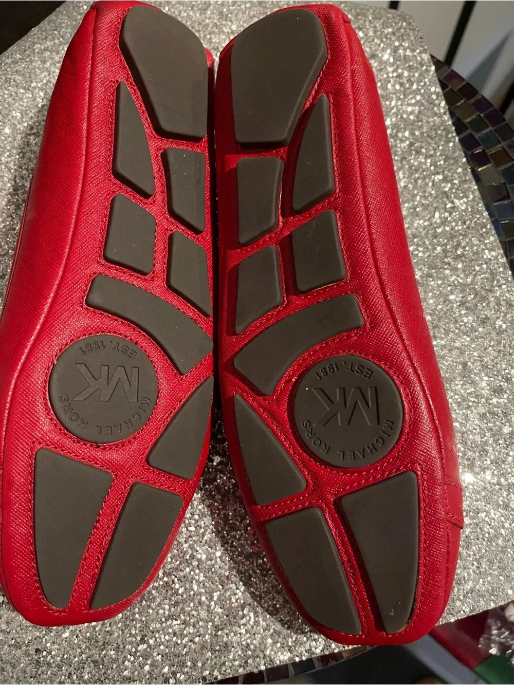 Michael Kors Red Leather MK Logo Round-Toe Ballet Flats